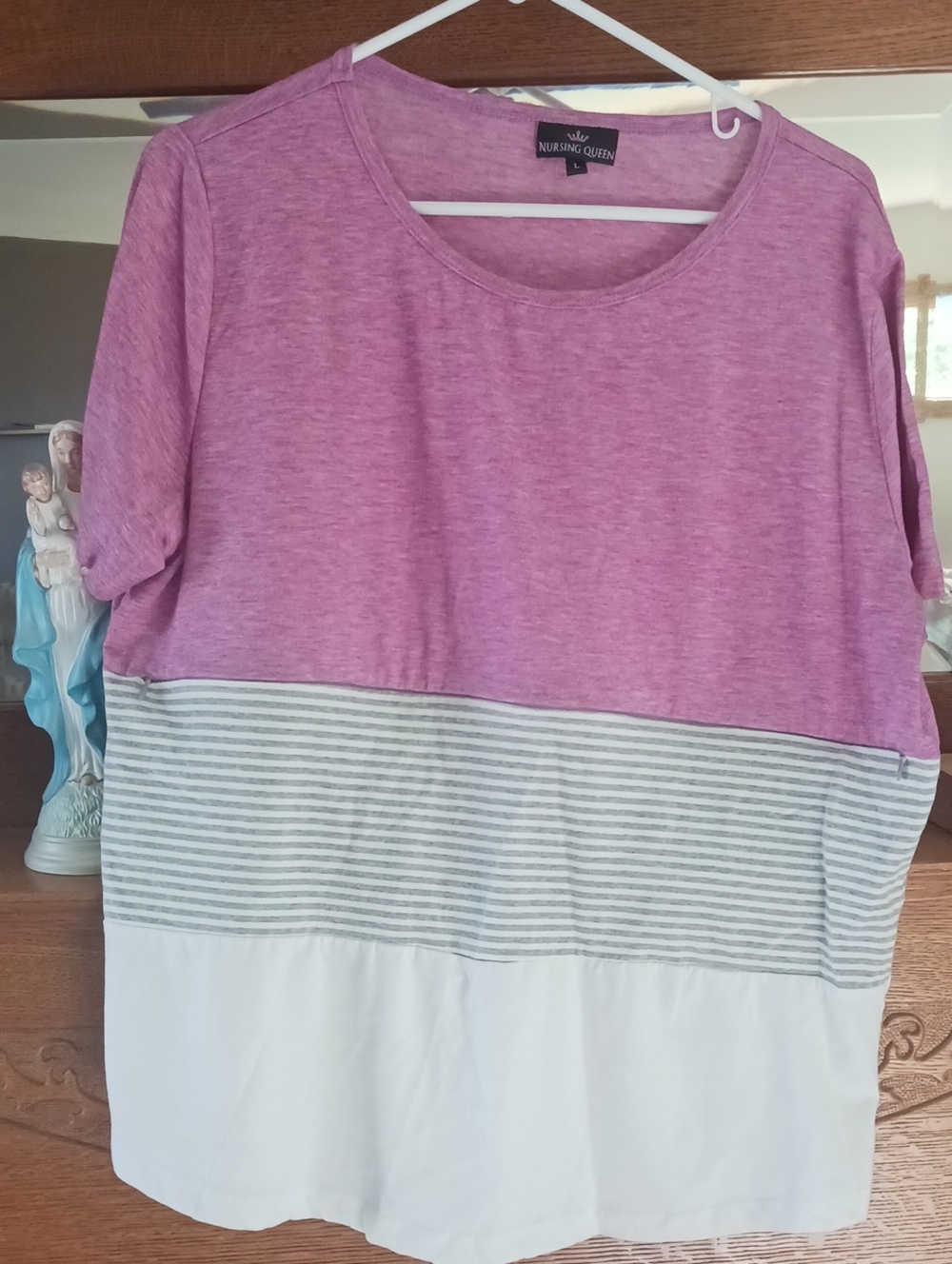 Nursing Queen Cotton Pink, Gray & White Colorblock Nursing Tee